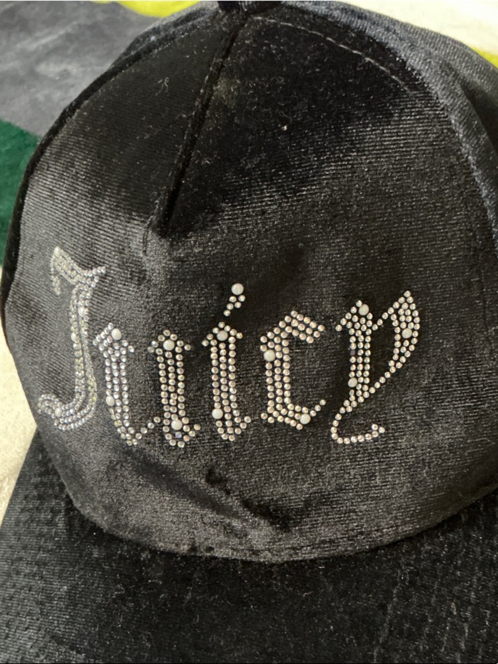 Juicy Couture Black Velvet Rhinestone Logo Cap - Picture 8 of 8